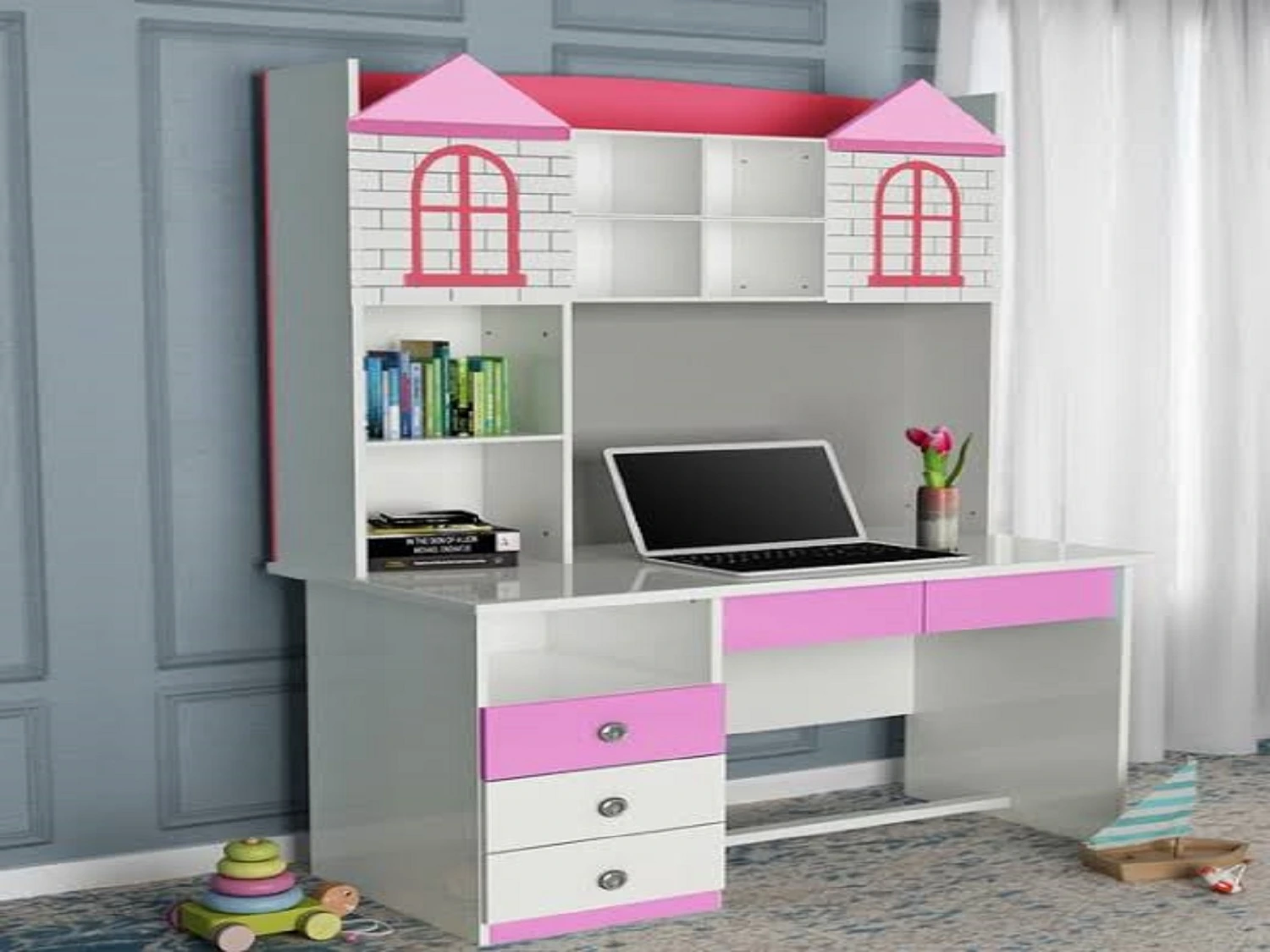 Castle Hut Pink Study Table For Girls
